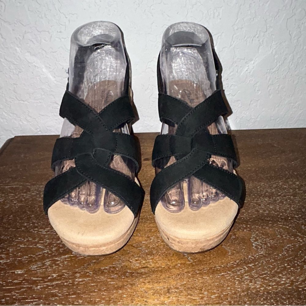 Clarks Collection Self-Attached Sling Back Cork Platform Wedge Sandal Shoes - Picture 4 of 10